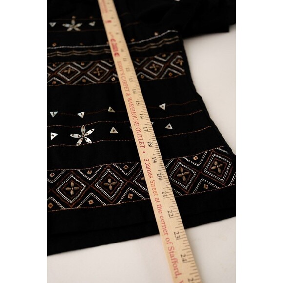 Alfred Dunner Petite 10P Black linen beaded button down shirt women's artsy boho - Picture 6 of 7